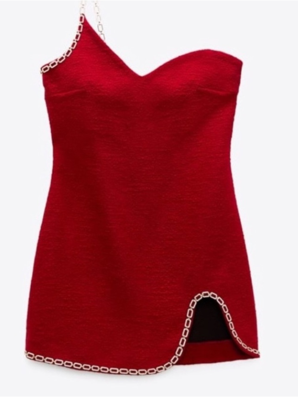 Zara Red One-Shoulder Chain-Trim Mini size M new with partial tag